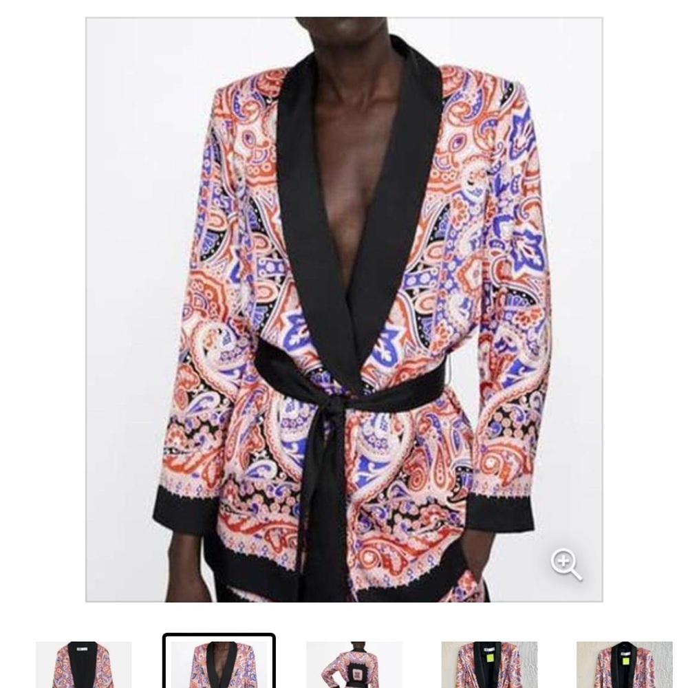 ZARA NWT Long Sleeve Paisley Print Tie Waist Shawl Blazer Women's Sz S